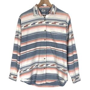 VTG KRAZY KAT Southwest Aztec Button Up Shirt Sz L Cotton Western Cowgirl L/S
